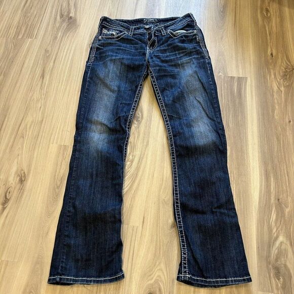 SILVER Natsuki Dark Wash Bootcut Women's Jeans Studded Embroidered W30 L33 - Picture 1 of 8